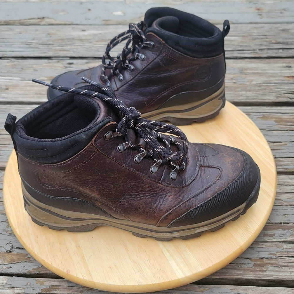 Timberland White Ledge Hiking Boots Boys Size 5 Dark Brown Leather Waterproof